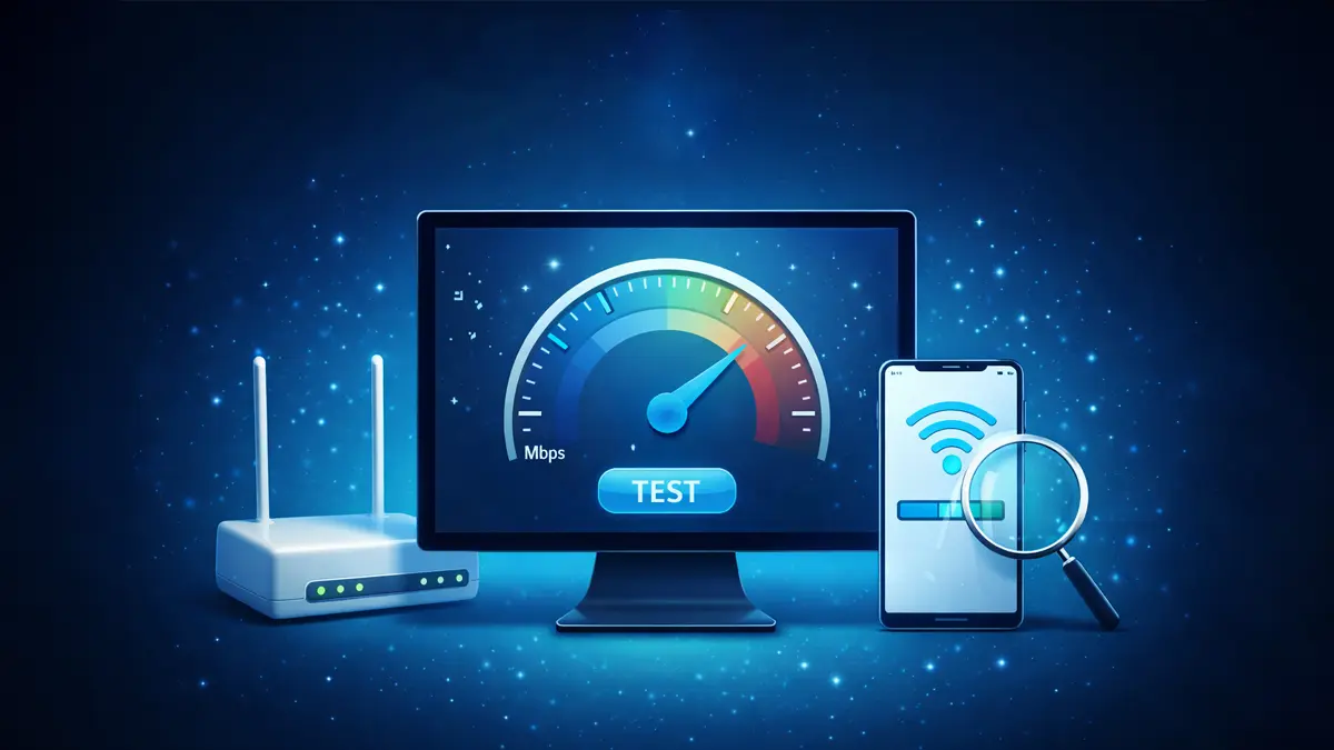 A person reviewing internet speed test results on a tablet